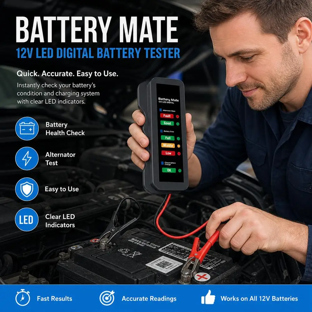 12V car battery tester, Alternator Tester Automotive,Battery Checker, Analyzer to Check alternator & Battery Charging System
