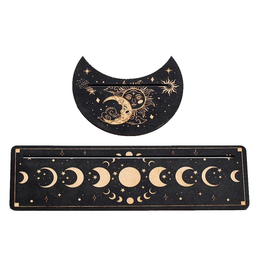 Wooden Tarot Card Display Stand Sun Moon Phase Crystal Base Decorative Holder for Tabletop Display Home Decor Board Game