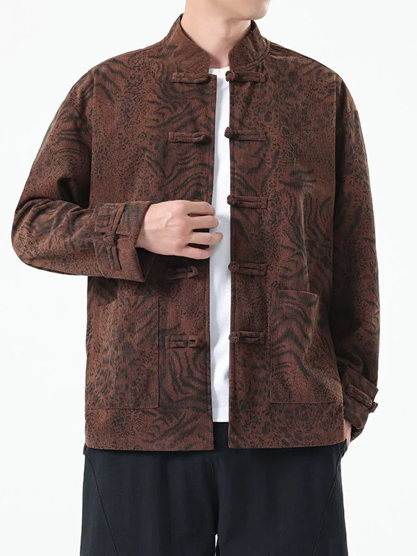 

Мужская весенняя куртка свободного кроя с леопардовым принтом в традиционном китайском стиле, повседневная верхняя одежда из полиэстера с длинными рукавами