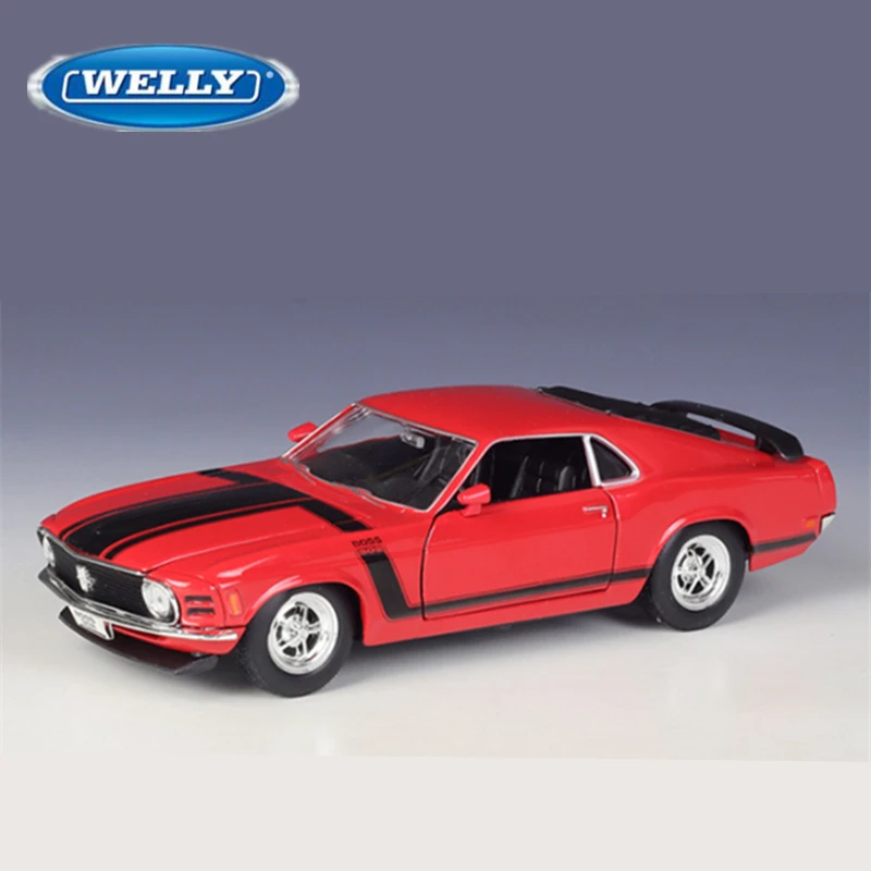 WELLY 1:24 1970 Ford Mustang BOSS 302 Alloy Racing Car Model Diecasts Metal Sports Car Vehicles Model Collection Childrens Gifts