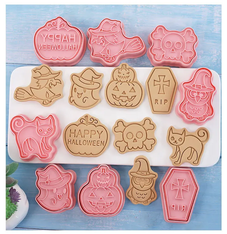 Halloween Cookies Cutters Cartoon Kürbis Pressbare Keks Form Kunststoff Süßwaren Fondant Cookie Stempel Backen Gebäck Werkzeuge – Detail 2