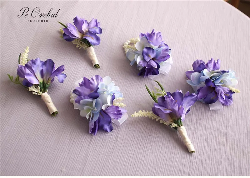 PEORCHID Beach Blue Flower 신부 부케 Da Sposa 인공 장미 수국 화이트 웨딩 부케 신부용, 라모스 드 노비