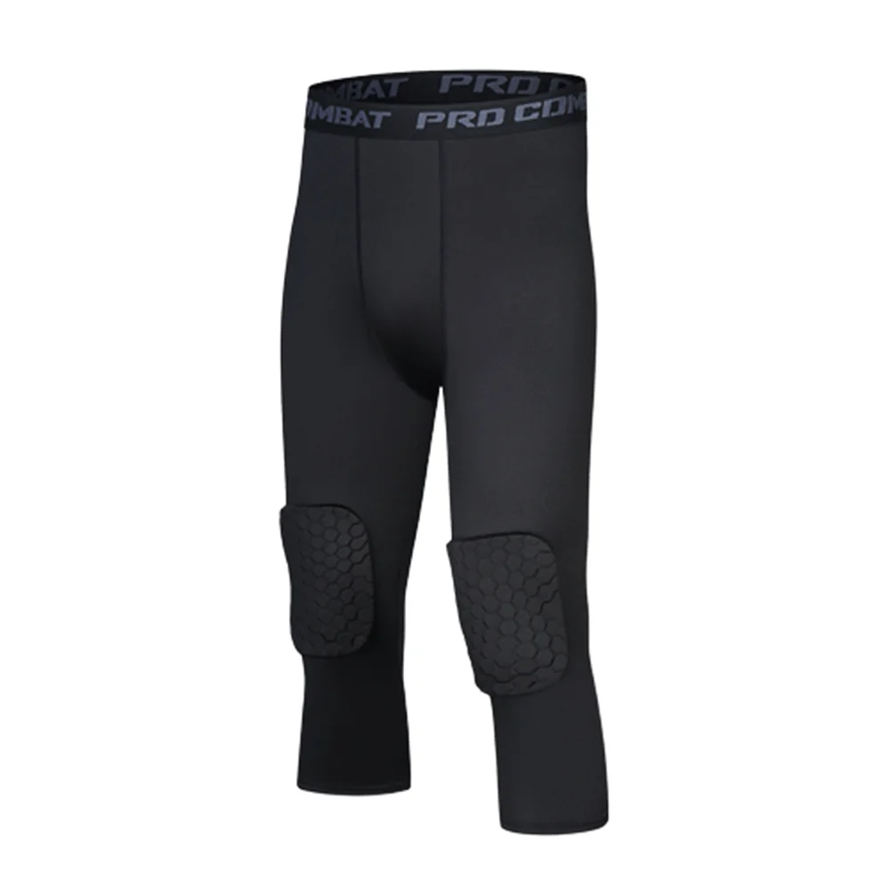 Calça de treino apertada infantil, Almofadas de joelho, 3/4 cortadas, Fitness, Corrida, Basquete, Futebol, Futebol, Esportes, Bottoms Skinny para