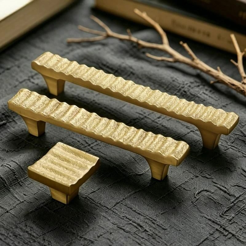 Light Luxury Wardrobe Solid Brass Door Handle High-end Drawer Cabinet Wine Cabinet Tea Table Rock Pattern Handle