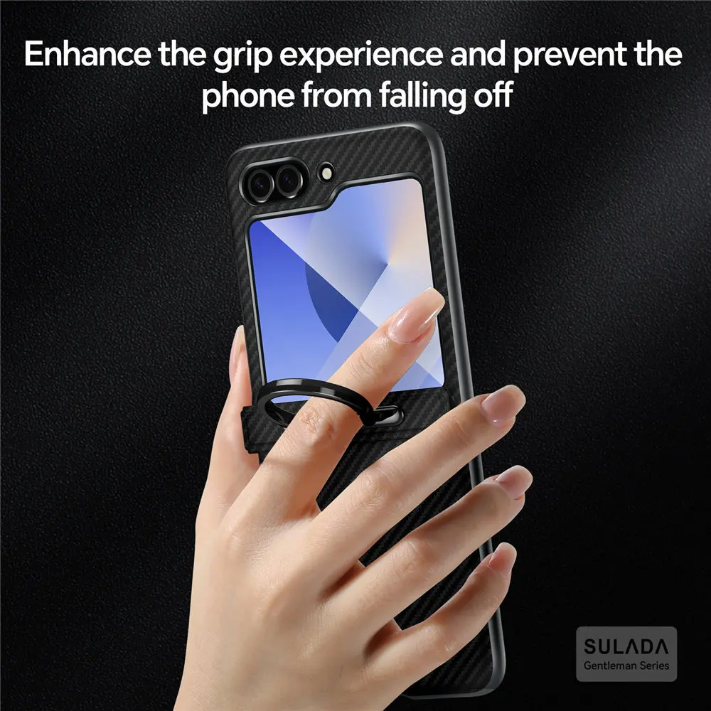 

Slim Carbon Fiber Pattern Leather Case For Samsung Galaxy Z Flip7 FE Ring Bracket Cover