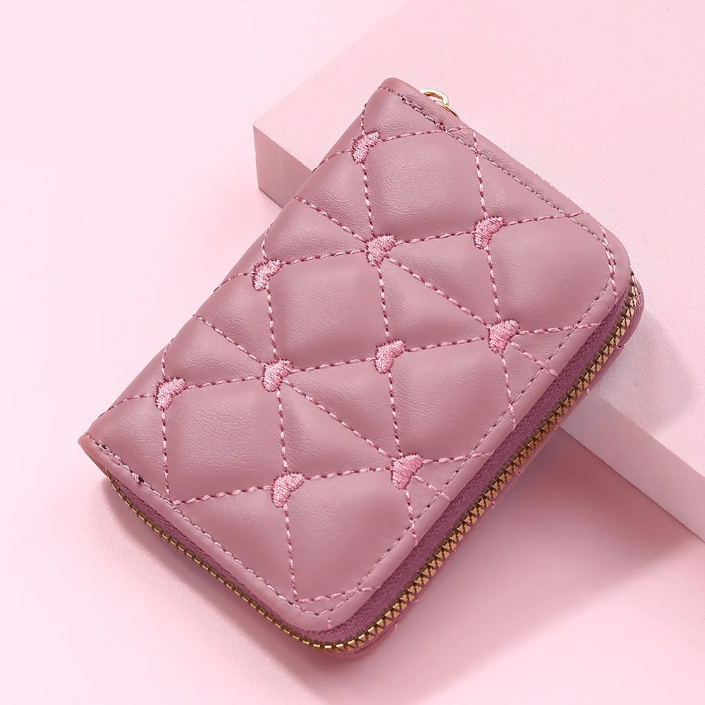 

Cute Love Embroidered Zero Wallet New Women's Wallet Card Holder Mini Zipper Card Bag PU Short Wallet Women Id Credit Card Case