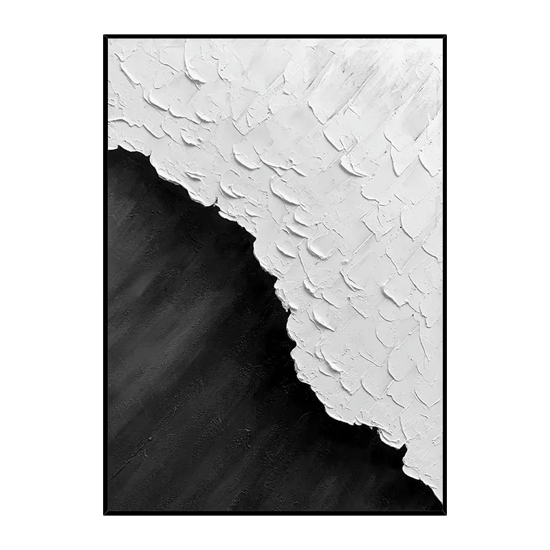 Handmade Monochrome Textured Canvas Art, Thick Layer Black White Contrast Abstract Oil Painting Modern Minimalist Hallway Decor