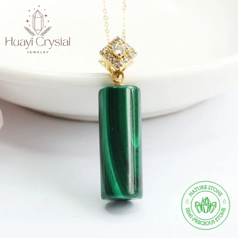 

Natural Malachite Cylinder Bar Pendant Passepartout Necklace Jewellery