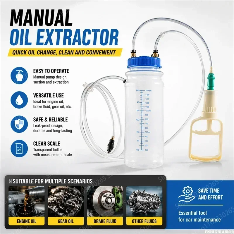 Manual Hand Oil Extractor Pump with Scale Bottle, Multi-Purpose Fluid Changer for Engine Brake Gear Oil Car Motorcycle DIY