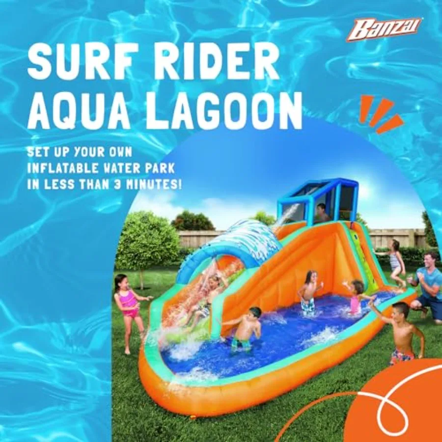 Outdoor aqua lagoon water slide for kids 5-12: inflatable splash park with climbing wall tunnel slide and splash pool durable P