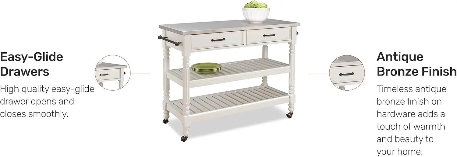 Home Styles Savanna White Kitchen Cart, Off White