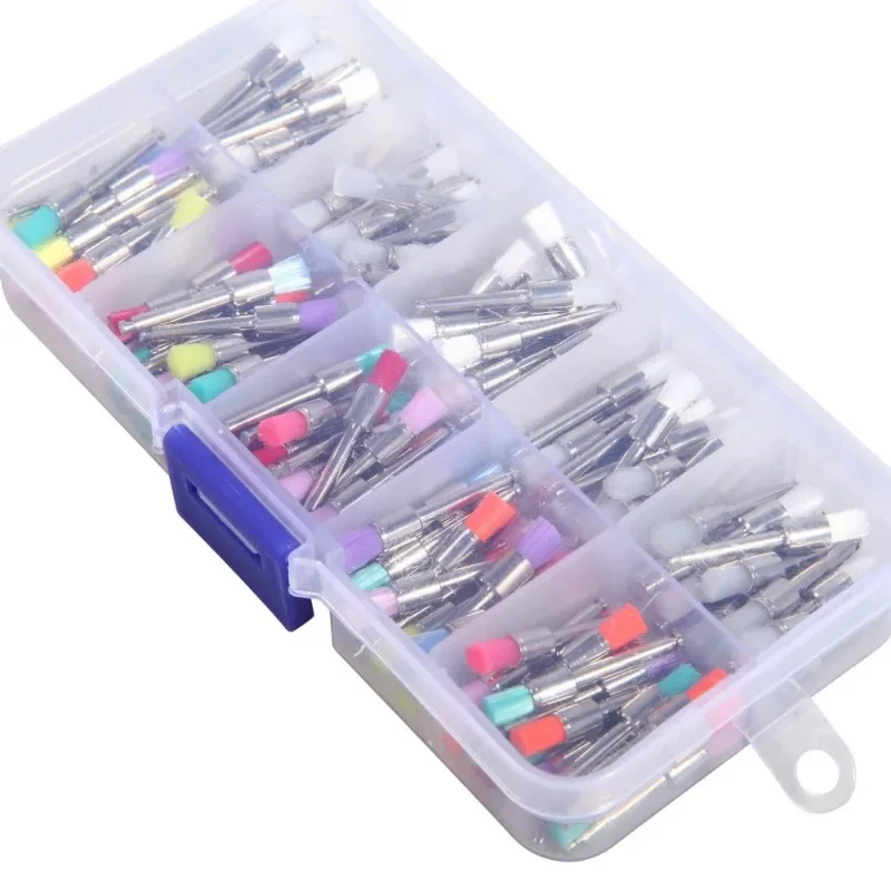 100Pcs Dental Polishing Brush Kits Disposable Nylon Flat Brush Heads 2.6mm Mixed color Cleaning Polishing Accessories