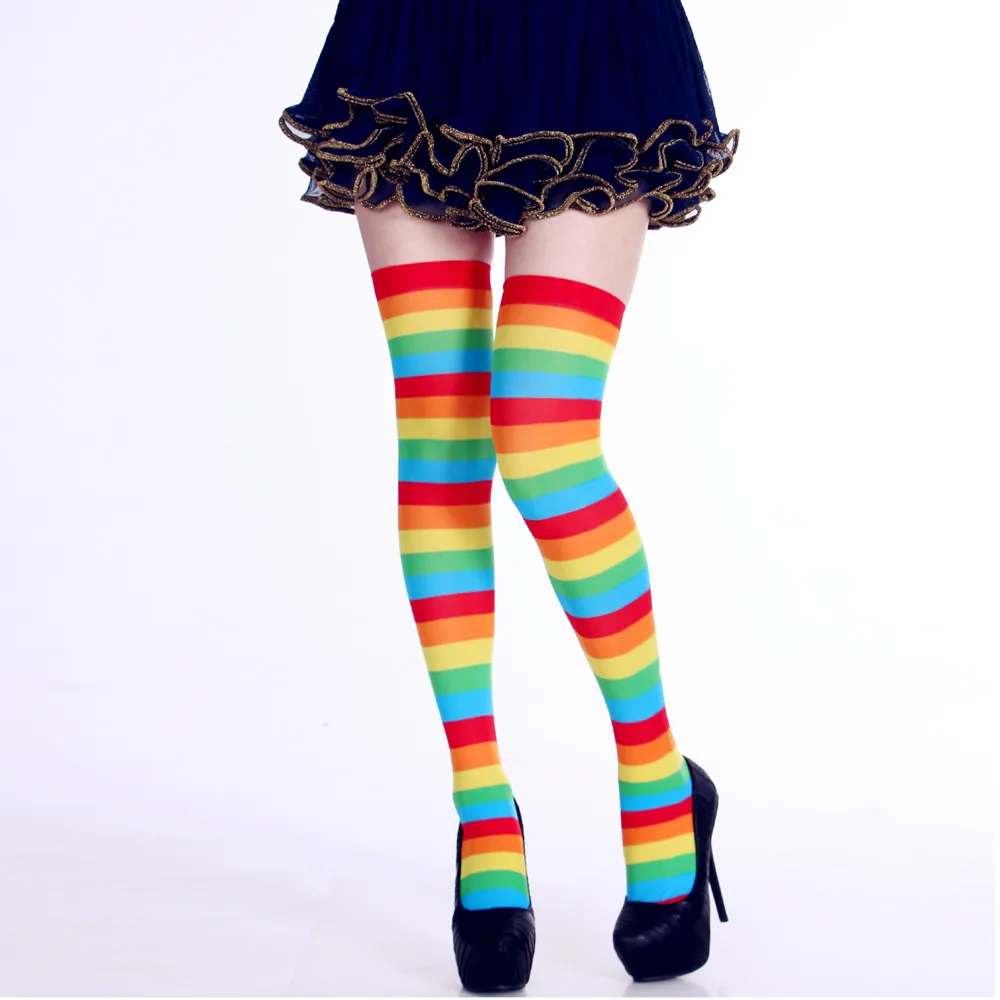 New Colorful Rainbow Stockings Striped Long Socks Women Thigh High Socks Over The Knee Stockings Ladies Knee High Socks 2024