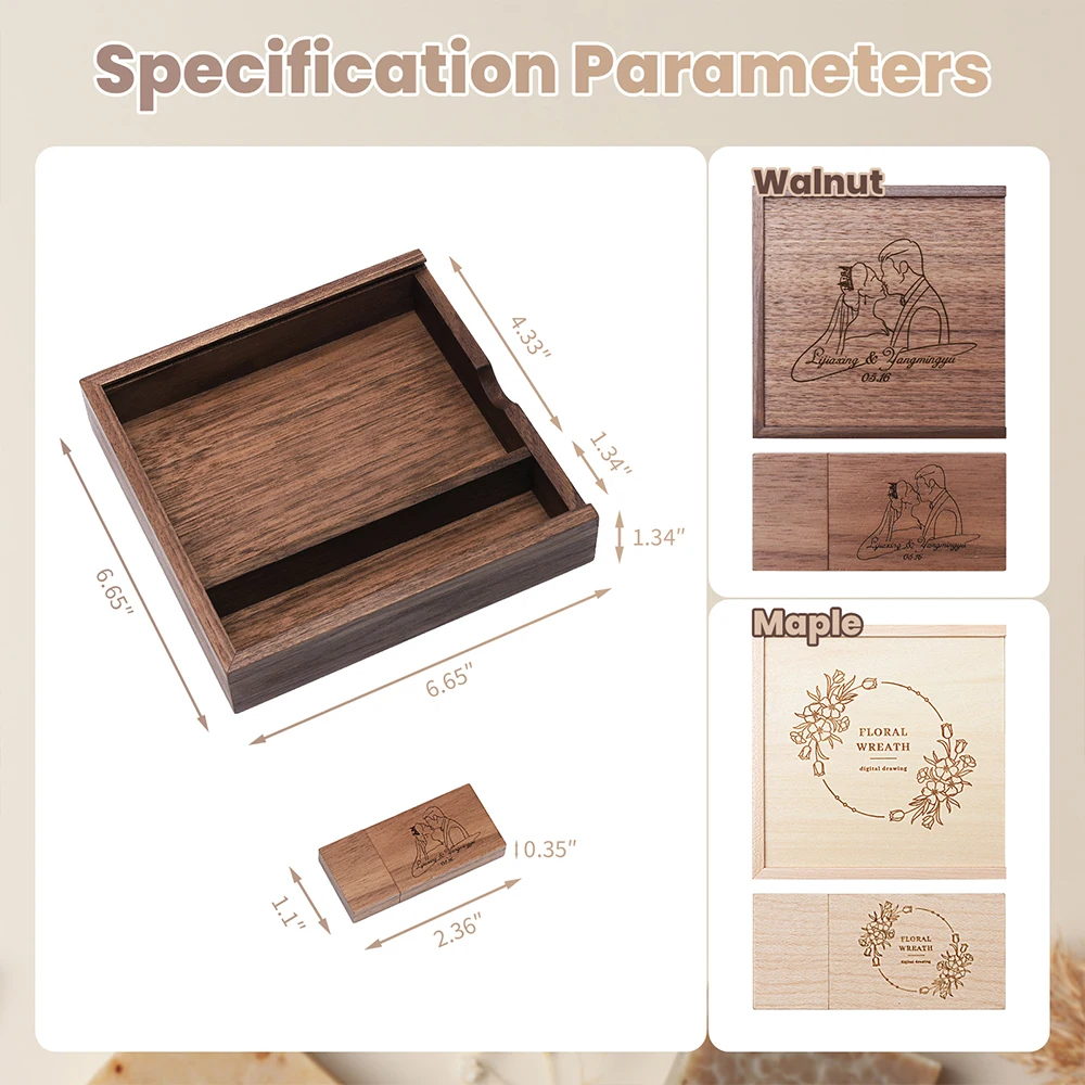 محرك فلاش USB 3.0 خشبي جديد 64 جيجابايت مع صندوق الألبوم ذاكرة عصا 32 جيجابايت شعار مخصص مجاني بندريف 16 جيجابايت استوديو التصوير U القرص 8G