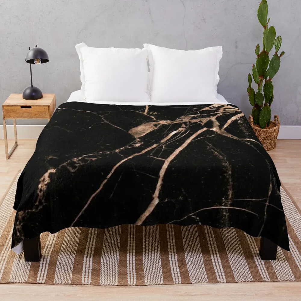 Black and Rose Gold Marble Throw Blanket Decorative Throw Blanket Vintage Blanket Blanket For Travel Light