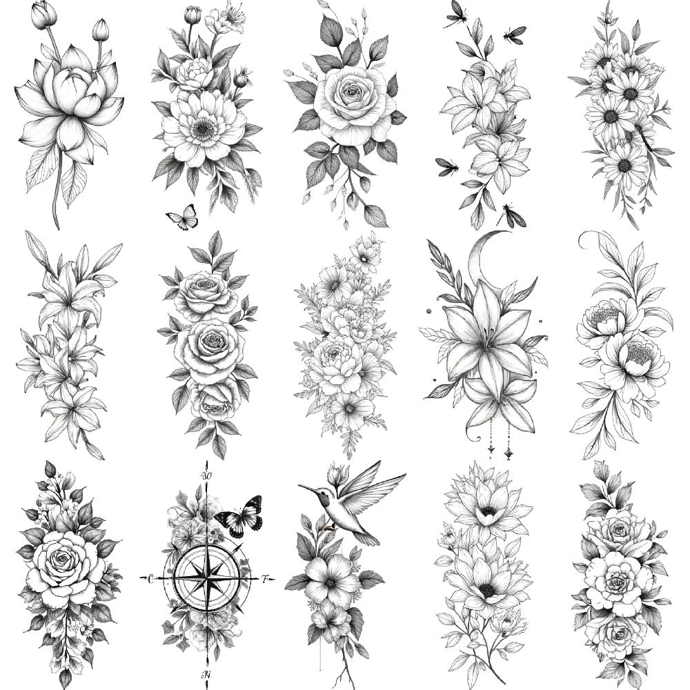 

9pcs Temporary Tattoo Waterproof Long-lasting Body Stickers Hummingbird Flowers Butterfly For Arms Ladies Shoulders