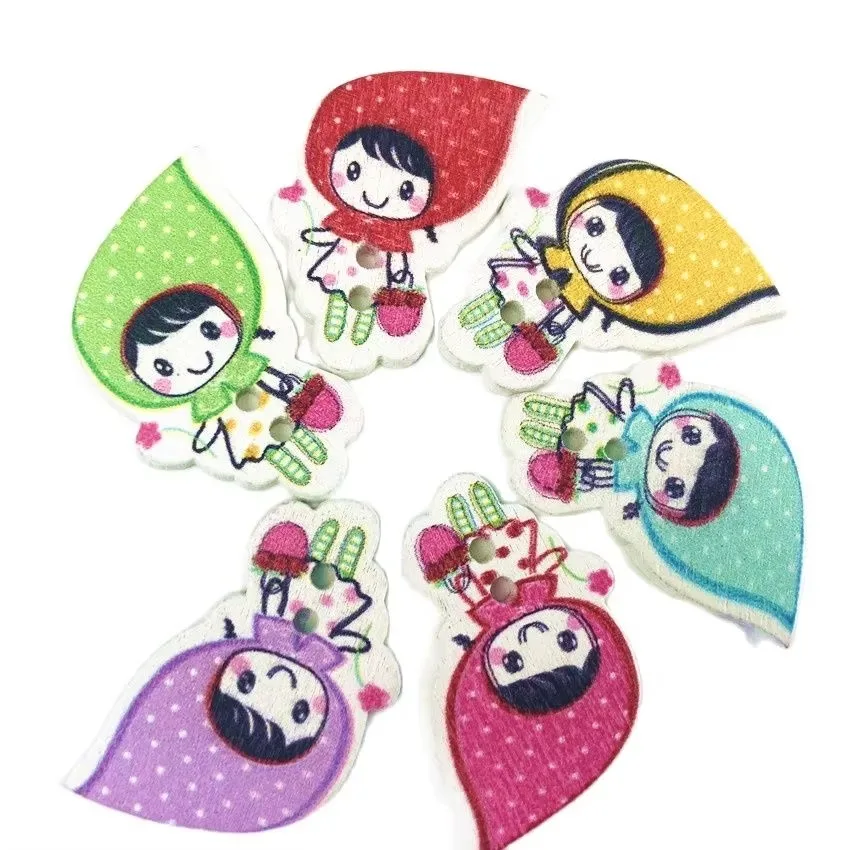 25 PCS Mixed Colorful Wooden Buttons Set for Girls Craft Sewing Scrapbooking Decorative Kids Lovely Button Accessories