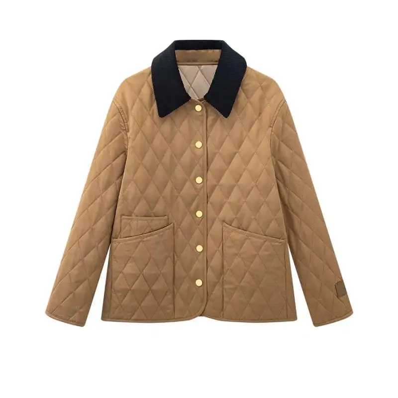 معطف Briti Sle Du down Jaet للسيدات بياقة قصيرة مستقيمة الساق فضفاضة بخياطة ماسية طويلة Sve ملابس خارجية #1