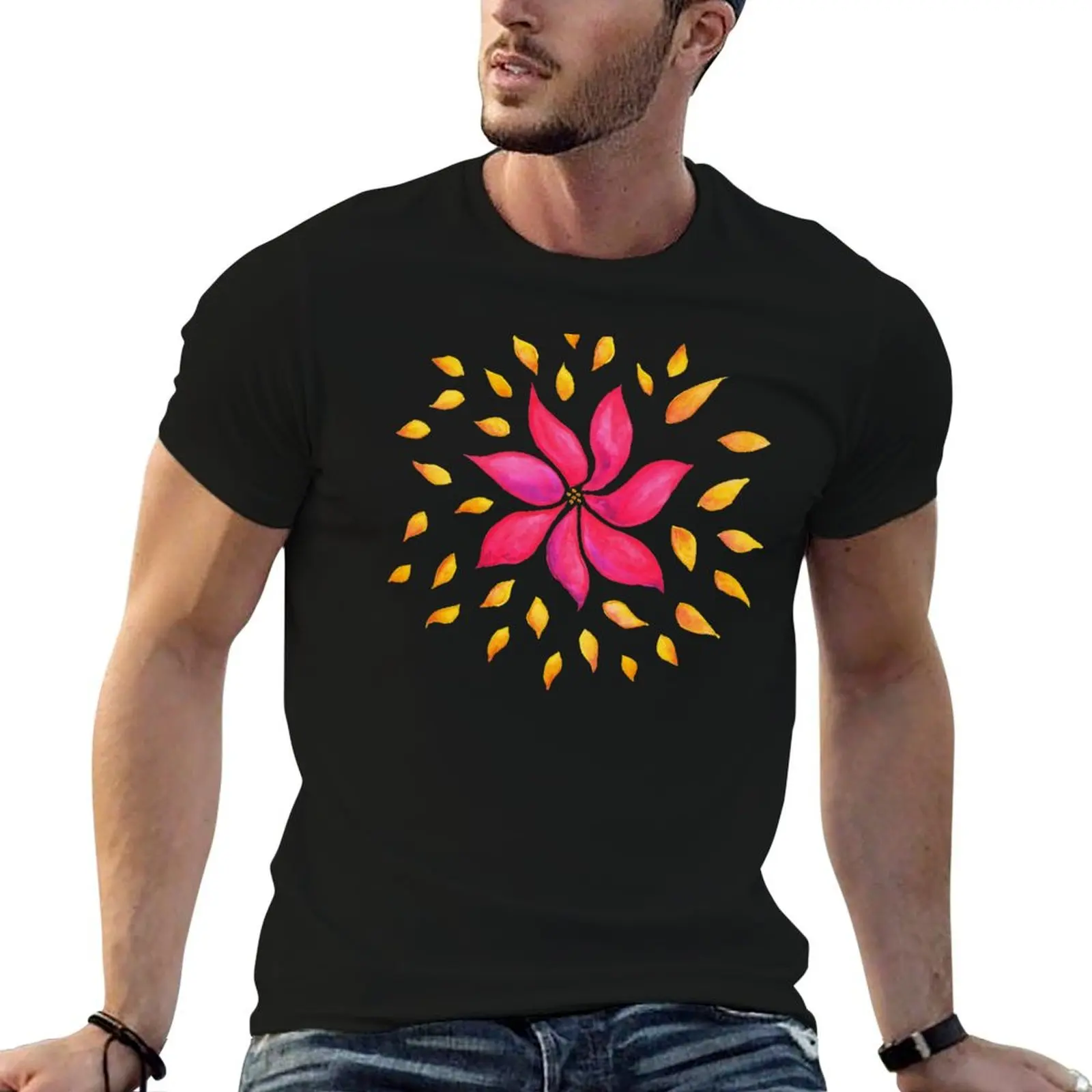 

Abstract Whimsical Watercolor Pink Flower T-Shirt graphic t shirts for man man t shirt cotton high quality T-Shirt