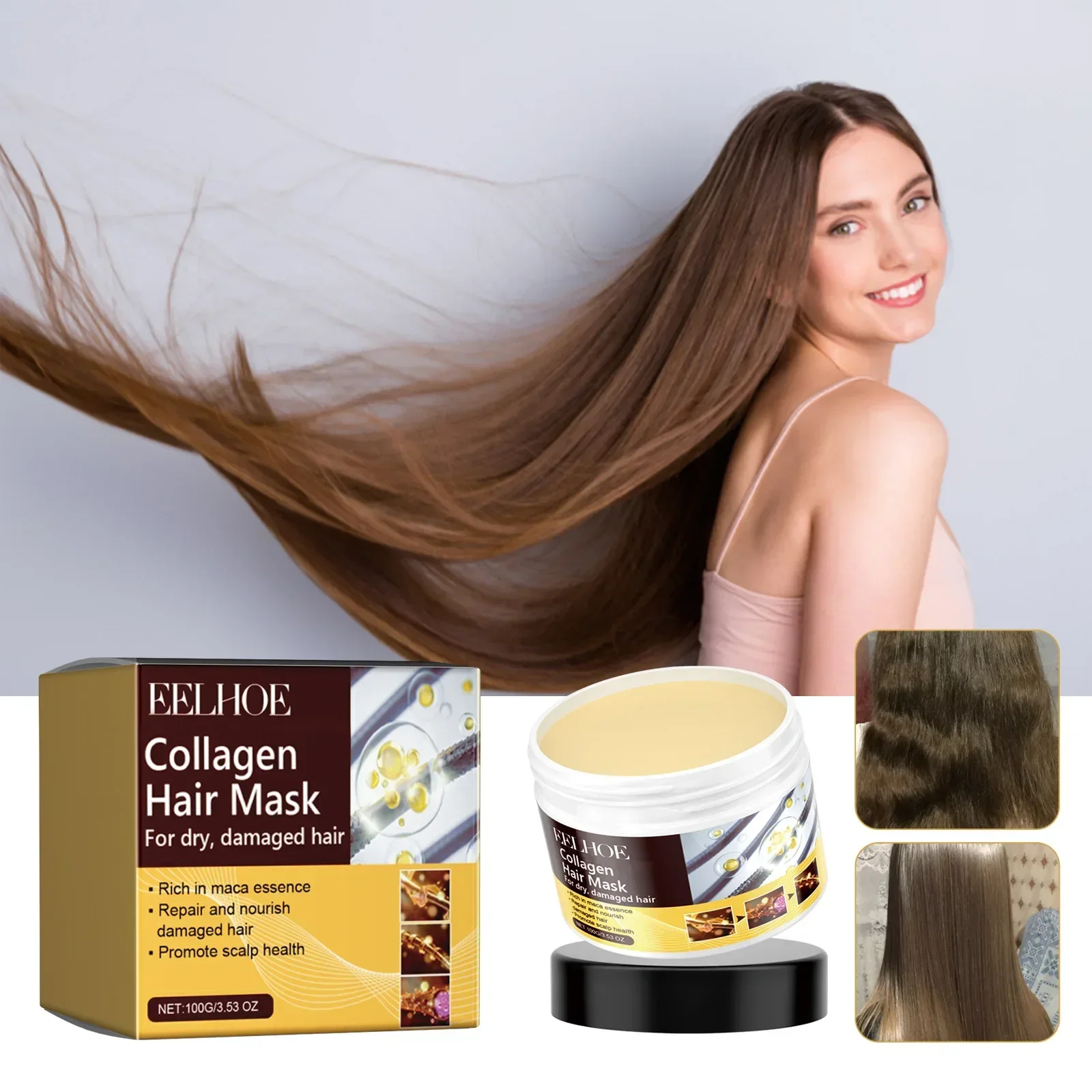 Collagen Keratin Hair Mask For Dry & Damaged Hair Revitalizing Hair Straighten Soft Smooth Moisturize Treatment