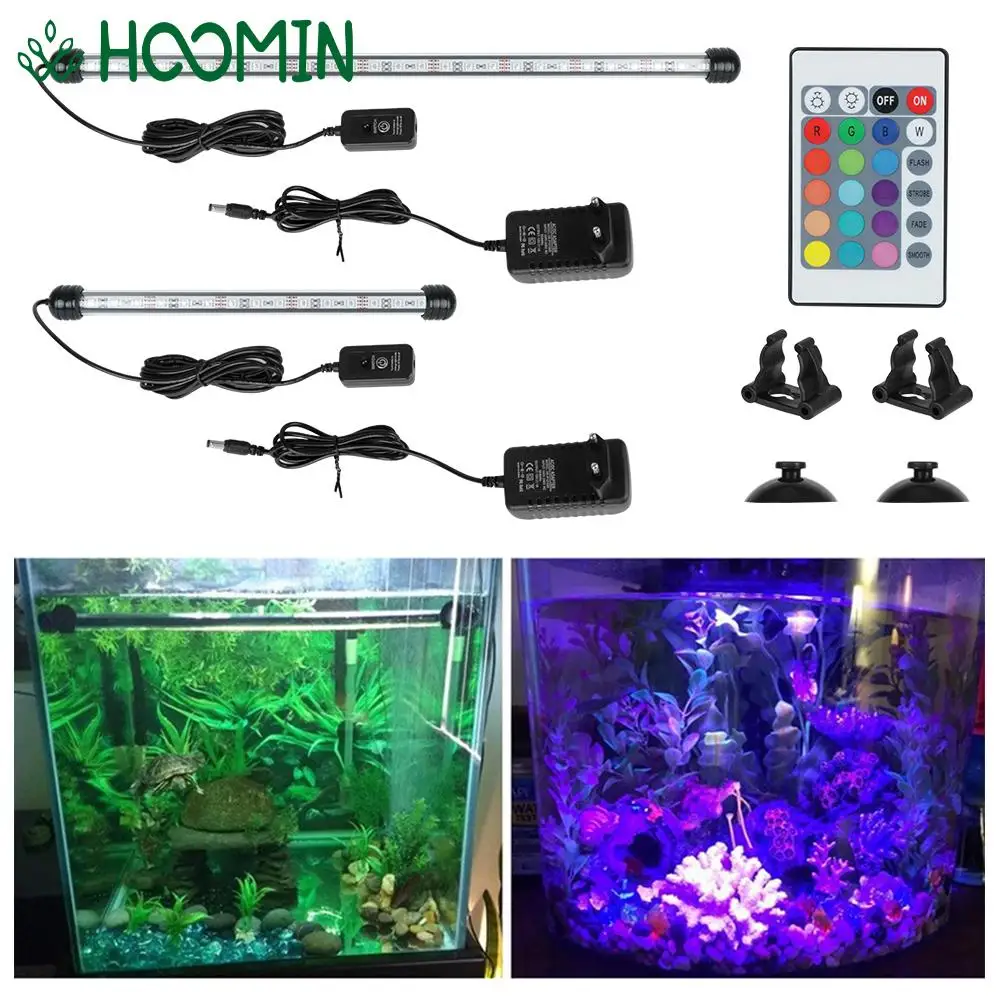 Aquatic Air Bubble Lights Remote Control 5050 RGB LED Fish Tank Light Bar EU Plug Waterproof 28cm 48cm Aquarium Submersible Lamp