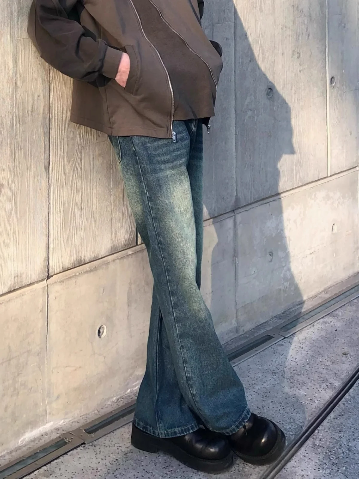 

Retro Blue Wa High Street Vibe Jeans Men's Loose Straight Leg Slimming Long Trousers Micro Flared Trendy American Brand