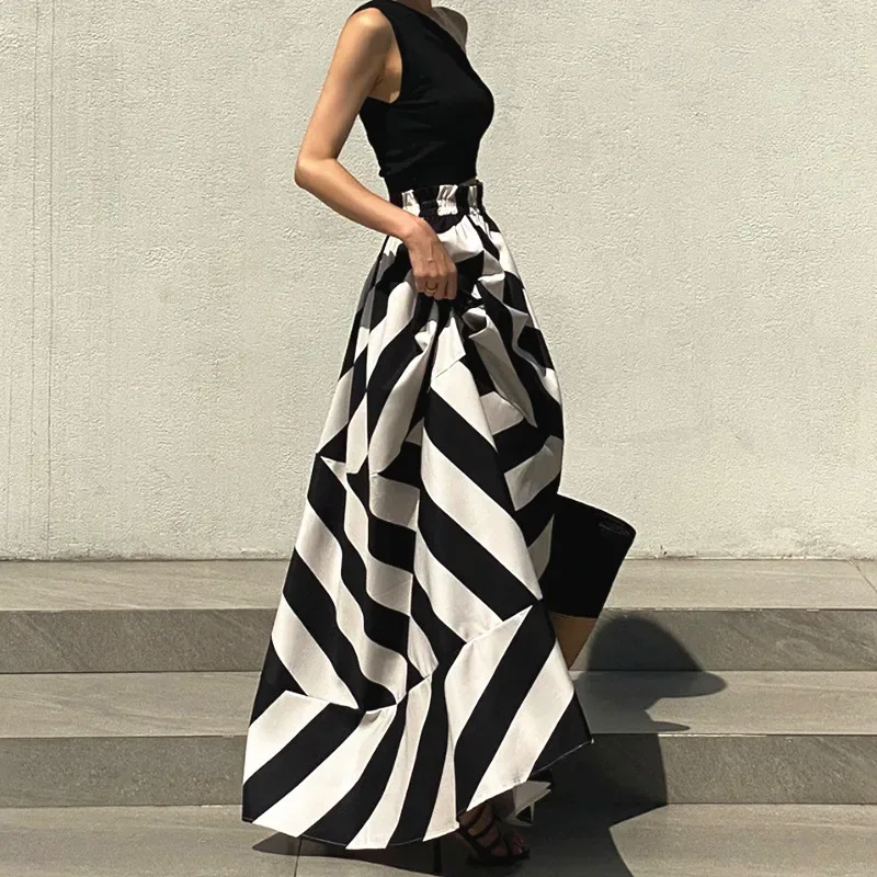 Midi  Long s for Women Korean Style Falda Larga Irregular Striped  Goth Mujer Moda 2026 New Vintage Maxi Skirt