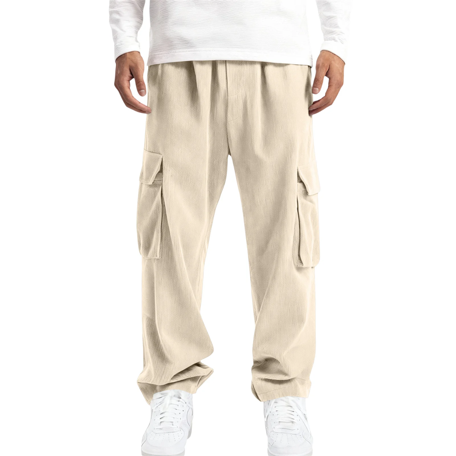 

Men's Stretch Corduroy Lightweight Breathable Trousers Autumn Loose Corduroy Straight Leg Pants Multi Pocket Workwear Sweatpants