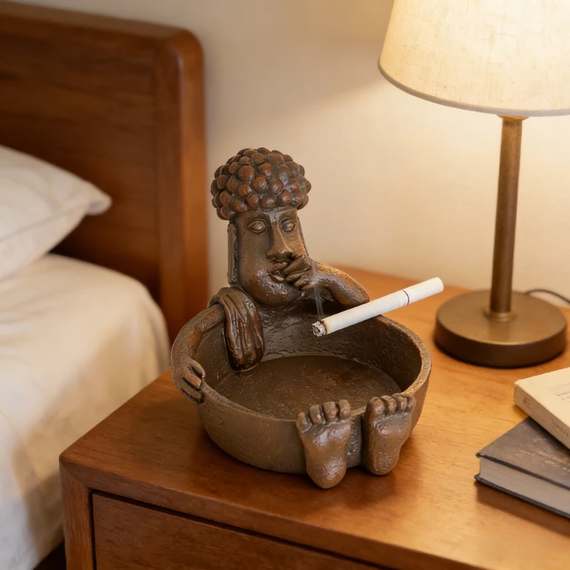 New Creative Design Stone Figure Ashtray Personalized Trendy Anti Ash Flying Stone Carved Portraits Ashtray for Home Office Desk