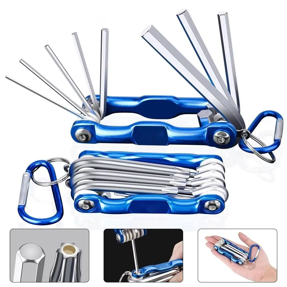 

Metal Handle Portable Folding Hex Wrench Screwdriver 8 in 1 Folding Allen Wrench Set Removal Tool Multifunctional