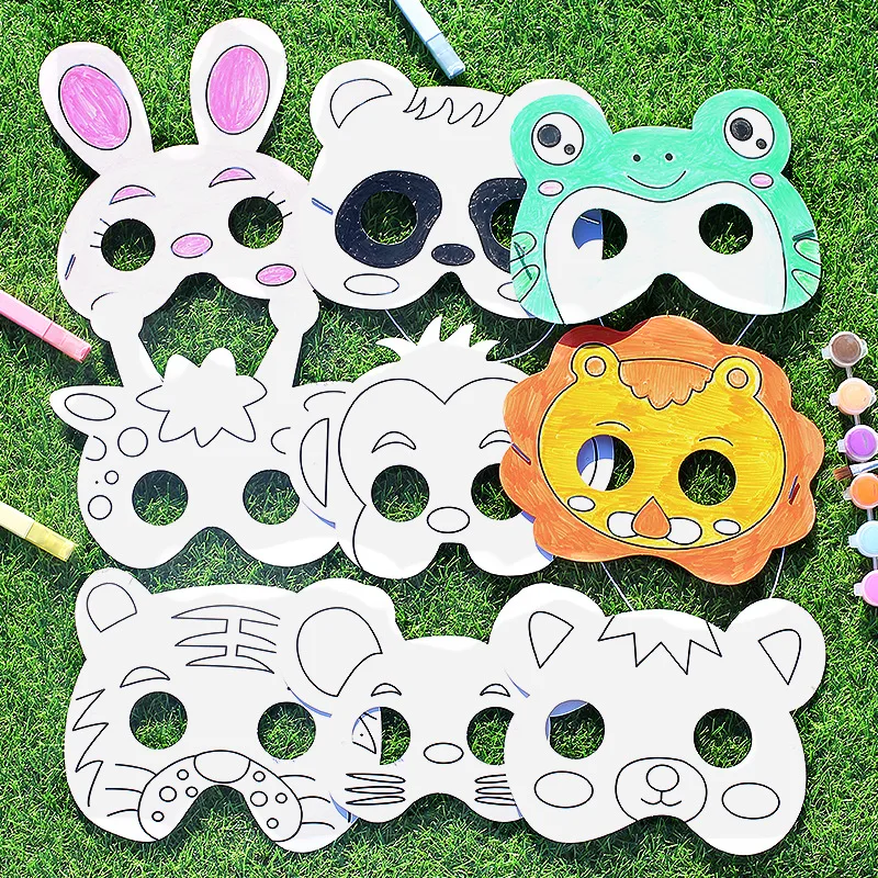 

10pcs Cartoon DIY Hand Drawn Graffiti Blank Mask for Children's Art Filling and Coloring Paper Toys Kindergarten Puzzle Activity