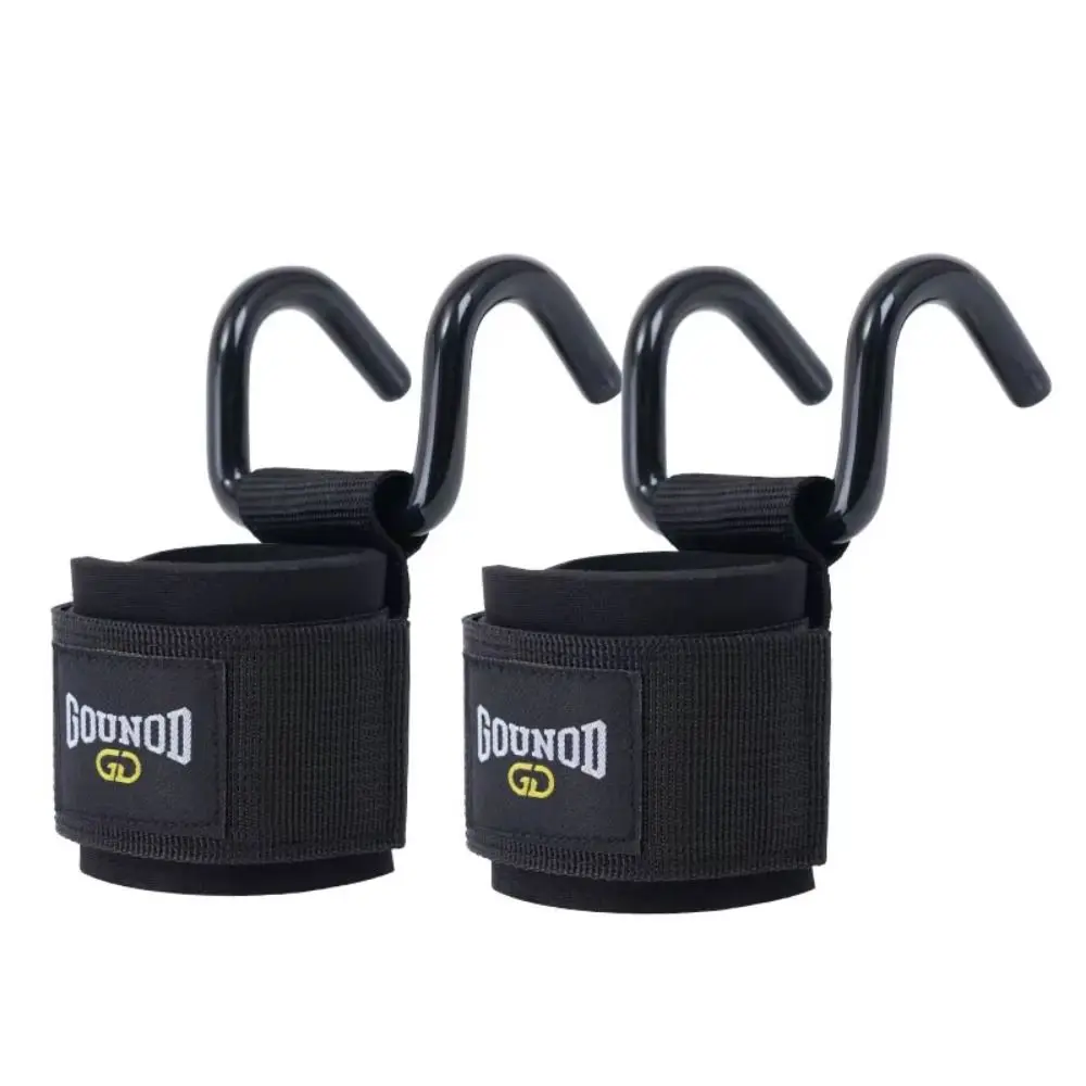 

1 pair Pull-up Weight Lifting Grip Hook Non-Slip Black Auxiliary Power Wrist Guard Adjustable With Hook Steel Hook Grips Strap