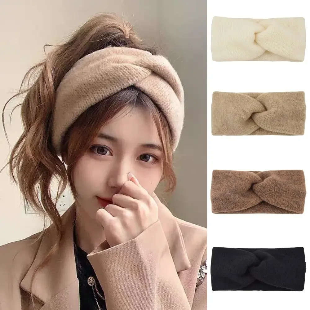 

New Women Girls Solid Color Hair Bands Knitted Wool Headbands Vintage Cross Turban Bandage Ear Warmer Hairbands Hair Accessories