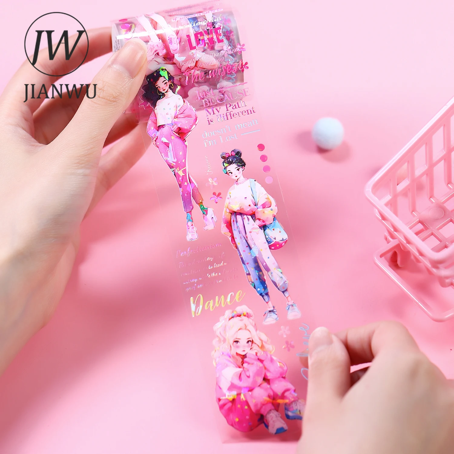 

JIANWU 50mm*200cm Dopamine Girl Series Kawaii Character Material Shell Light Collage PET Tape Creative DIY Journal Stationery