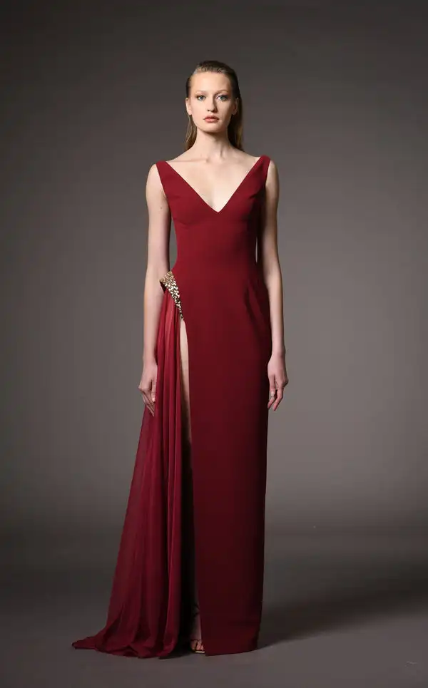 

Customized Classic Jersey Sequined Draped Straight V-neck Long Dresses Bespoke Occasion Dresses Retro Fashion Sizes Available