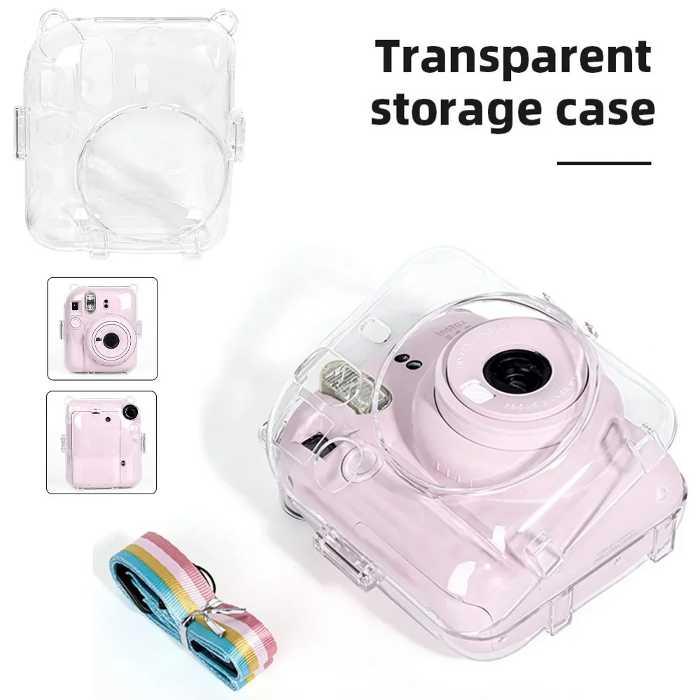Mini Camera Case PC Crystal Storage Case with Shoulder Strap Cover Shell for Fujifilm Instax Mini 12 for Camera Instax Mini12