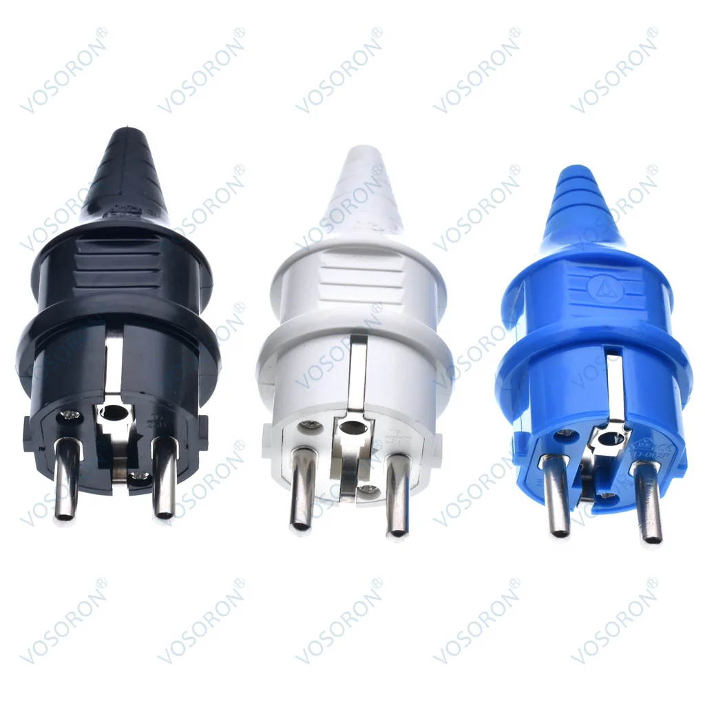 European Schuko 16A Power Plug IP44 Industry France/Germany Connector EU 2 Round Pins Adapter Type F AC Electrical Power