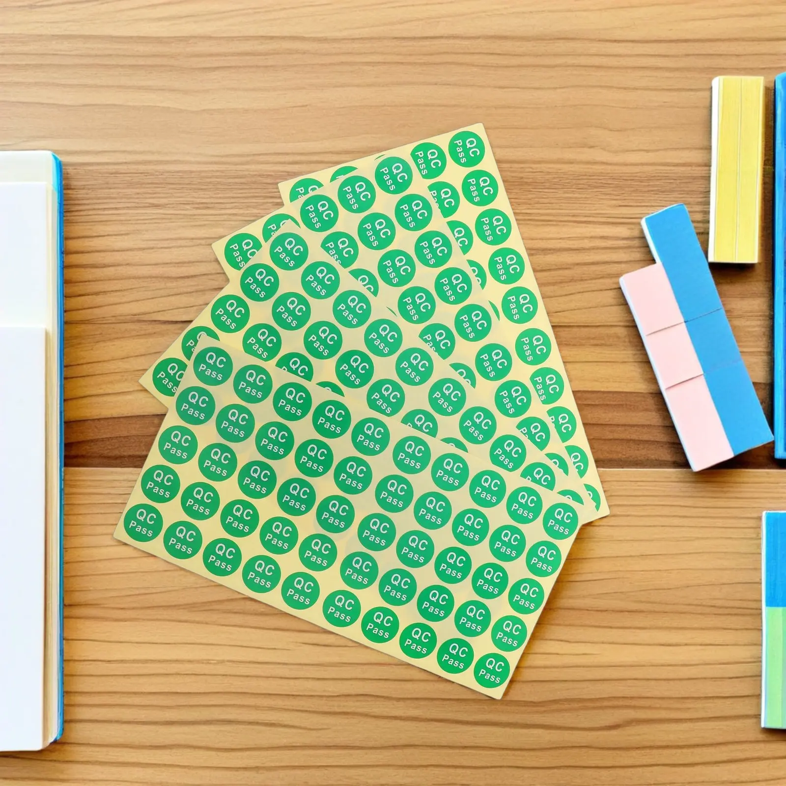 15Sheets Qc Passed Self-Adhesive Labels Green Round Tamper Proof Security Stickers for Warehouse Inventory Quality Control