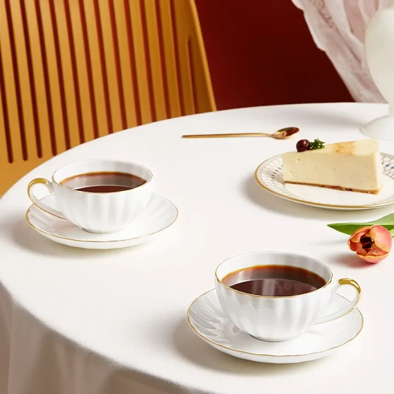 Ceramic Coffee Cups and Saucers Set, Afternoon Flower Tea Mugs, Minimalism Teacup and Tray, Household Office Porcelain