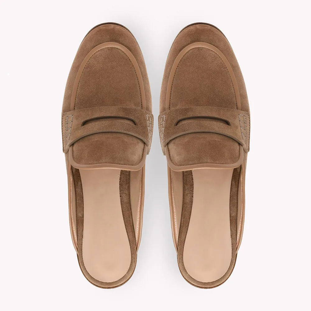 Ladies\' Summer Outdoor Mule Shoes The New Style 2025 Black Camel Color Casual Flat Slippers Suede Shoes