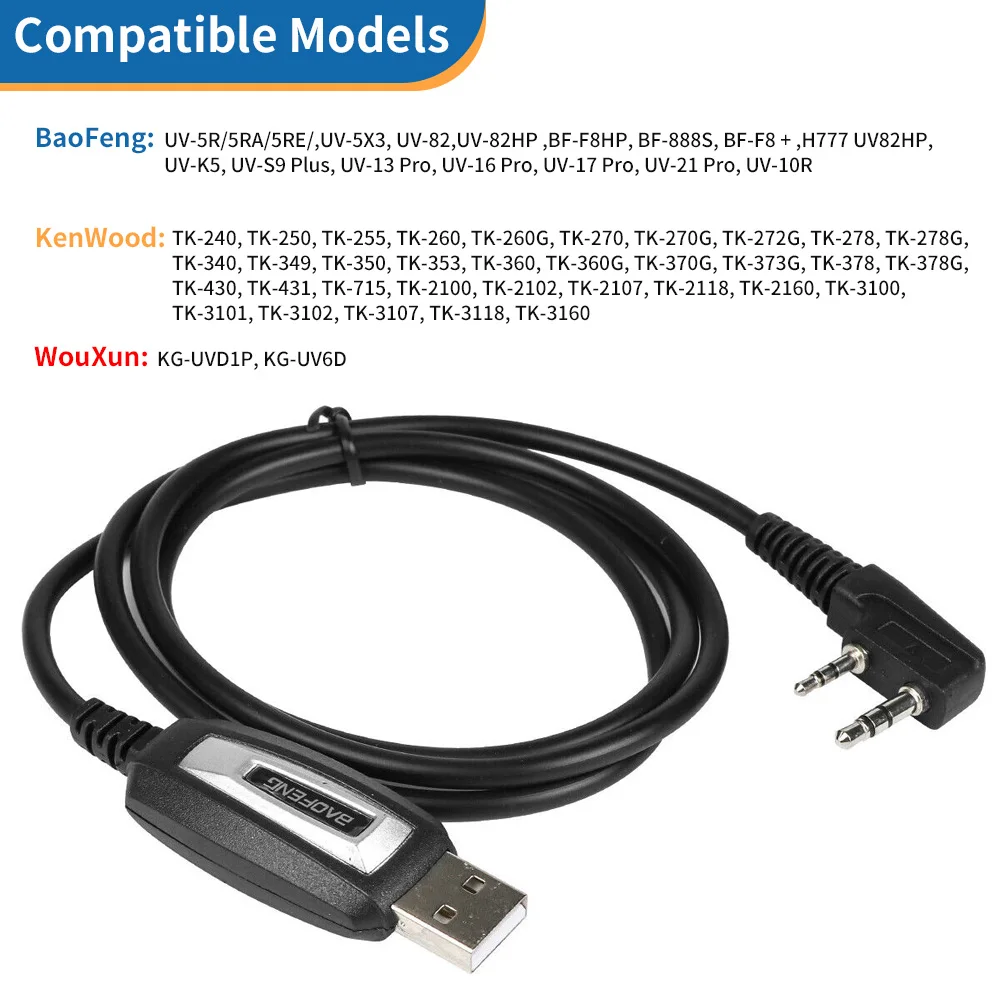 USB Programming Cable With CD for Baofeng UV-5R 82 888S UV-S9PLUS UV-13 16 17 21 Pro Quansheng UV-K5 5R Plus Walkie Talkie Radio