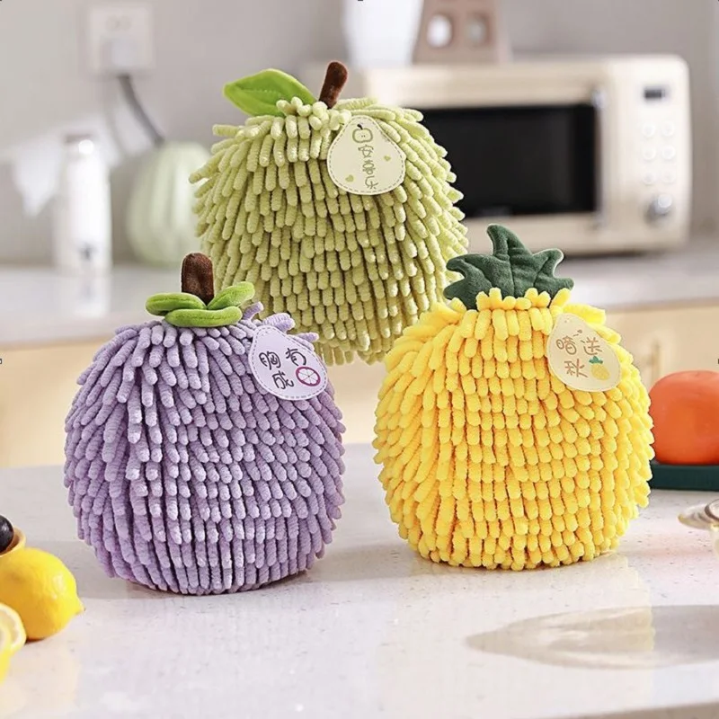 Chenille Hand Towels Wipe Hand Towel Ball with Hanging Loops Quick Dry Soft Absorbent Microfiber Handball  for Kitchen Bathroom