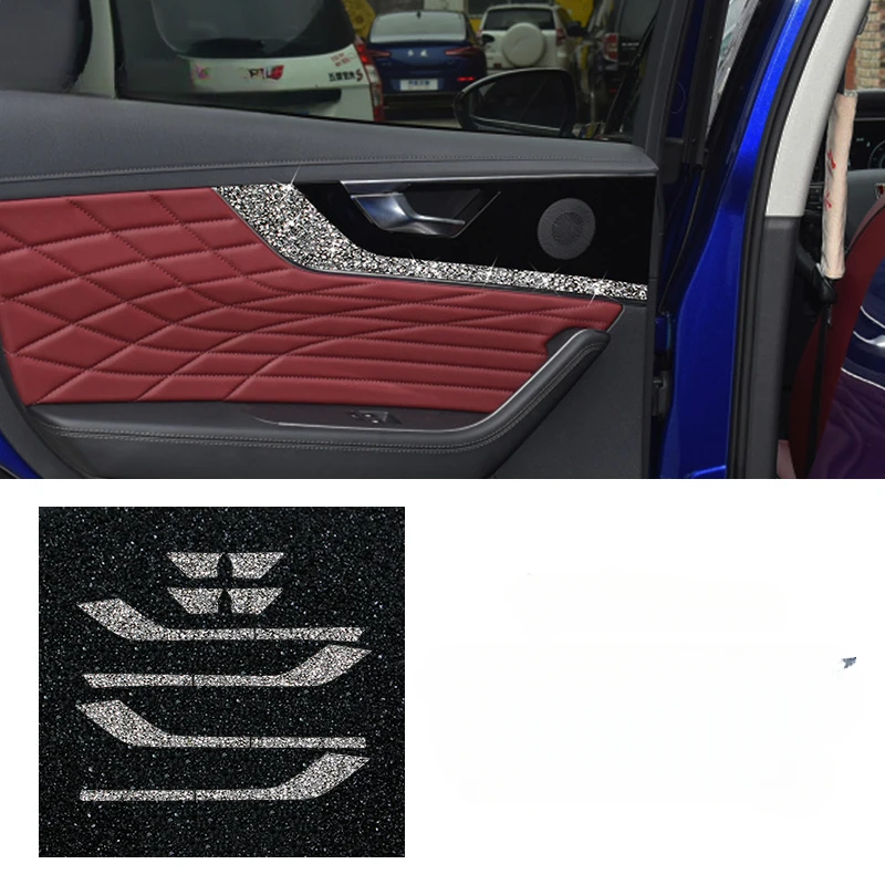 For Hongqi HS5 19-22 Inner door bowl handle frame sticker car interior inlaid with diamonds sequin decoration and modification