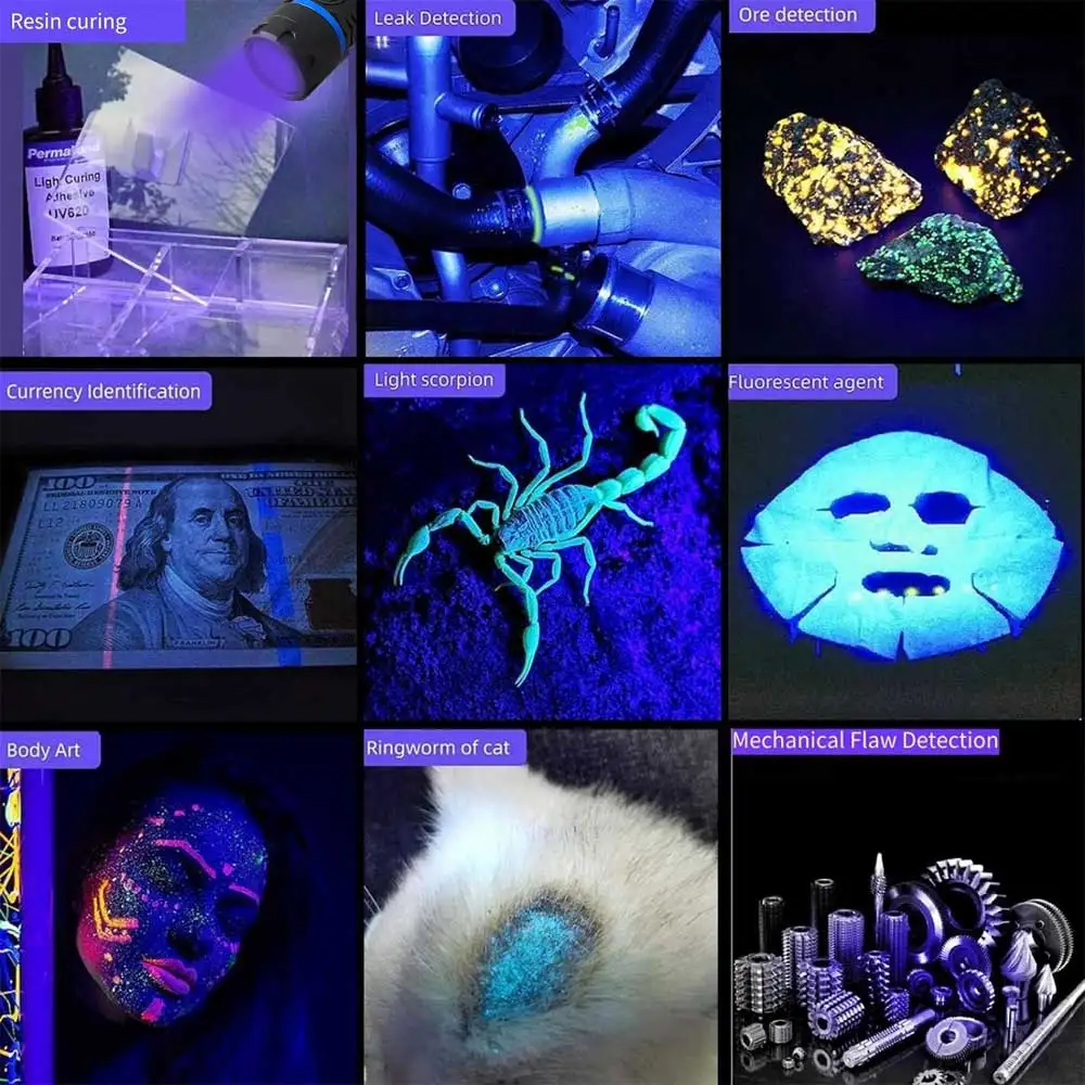 مصباح يدوي للأشعة فوق البنفسجية 365 نانومتر - قوة عالية الوضوح وشعاع احترافي طويل المدى أفضل للمحترفين/التجاري
