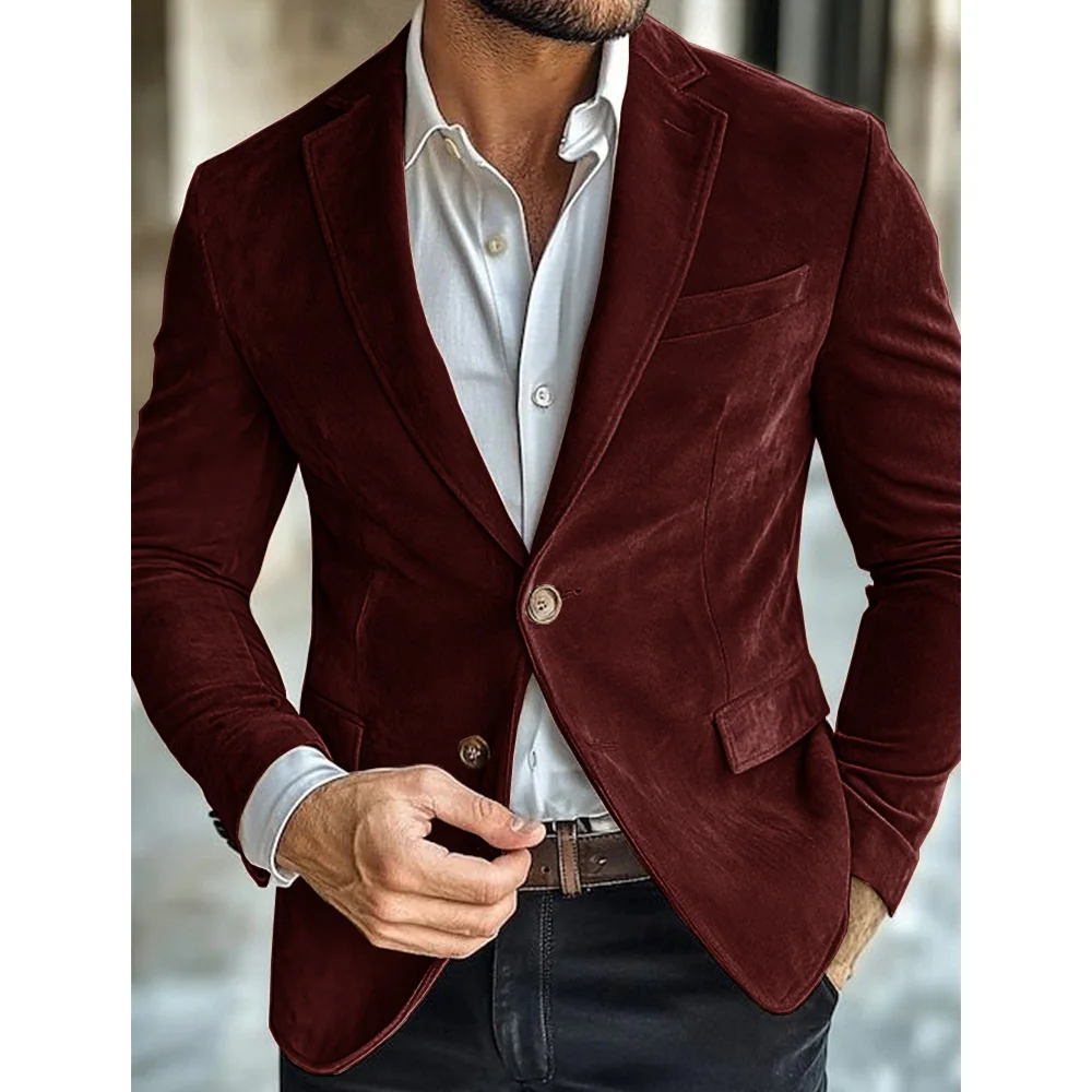 Giacca da uomo in finta pelle scamosciata Giacca monopetto a due tasche slim fit alla moda Giacca casual e comoda Capispalla