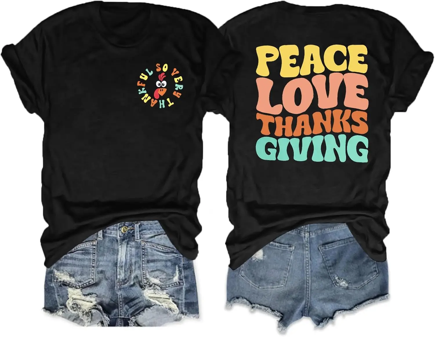 Peace Love Thanksgiving Shirt Woman Funny Turkey Print Shirts Thankful Tee Thanksgiving Gifts Top Fall Short Sleeve Tops