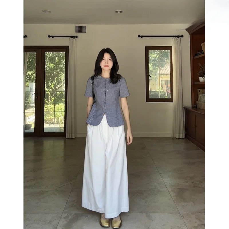 

Simple id Pattern ort Sve 00 Cotton irt Summer Versatile Top with Wide Leg Pants Faionable Slimming Women's Set