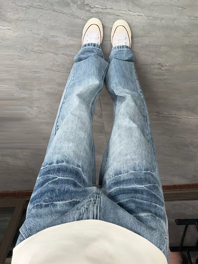 

Мужские джинсы-клеш с узором «Молния», осенние, в американском уличном стиле, прямые, CleanFit