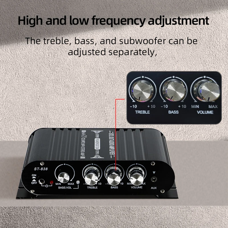 

HiFi 2.1 Channel Audio Amplifier Stereo Treble and Subwoofer Adjustment Bass Sound Amplifier 20Wx2+40W For Home Car Meeti