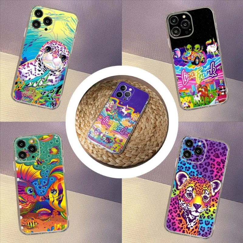 Lisa Frank Tiger Horse Dog Cat Phone Case For Iphone 15 14 13 12 Pro Mini 11 Max Xr X Xs 7 8 Plus Transparent Silicone